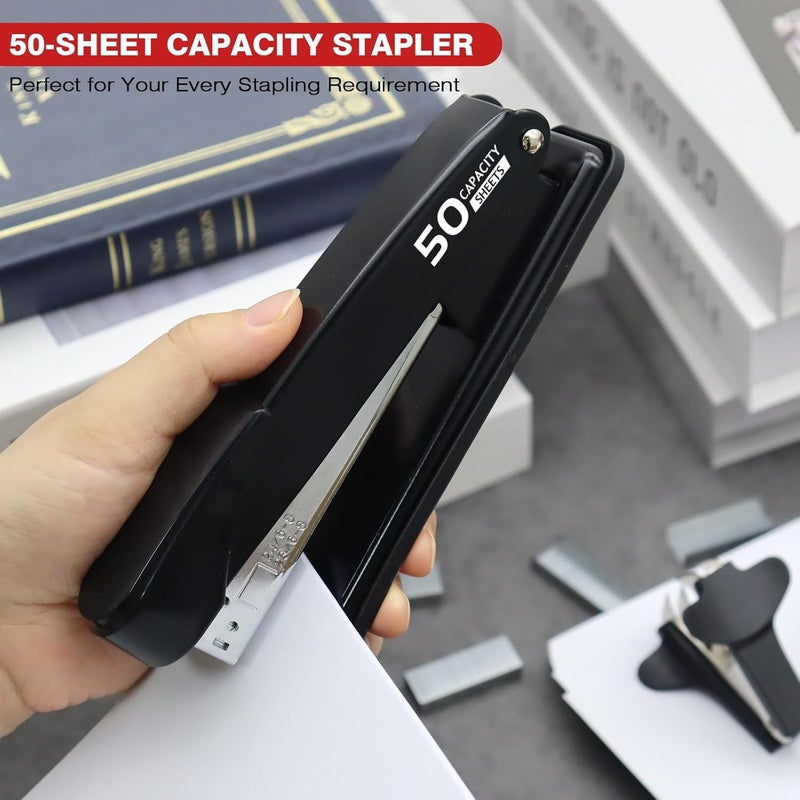 UPSIME Metal Stapler Heavy Duty 50 Sheet Capacity with 2000 Staples and Staple Remover, No Jam, Non-Slip Stapler for Desk, Black Office Supplies for Teacher, Office Clerks - Image 3